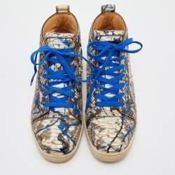 Christian Louboutin Blue/Grey Python Leather Graffiti Louis Flat High Top Sneakers Size 41