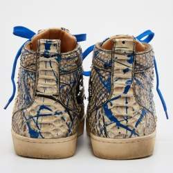 Christian Louboutin Blue/Grey Python Leather Graffiti Louis Flat High Top Sneakers Size 41