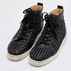 Pre Owned Christian Louboutin Black Leather Louis Junior Spikes High Top Sneakers Size 44
