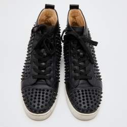Pre Owned Christian Louboutin Black Leather Louis Junior Spikes High Top Sneakers Size 44