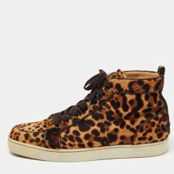 Christian Louboutin Two Tone Leopard Print Calf Hair Rantus Orlato High Top Sneakers Size 43