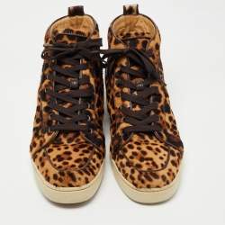 Christian Louboutin Two Tone Leopard Print Calf Hair Rantus Orlato High Top Sneakers Size 43