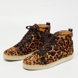 Christian Louboutin Two Tone Leopard Print Calf Hair Rantus Orlato High Top Sneakers Size 43