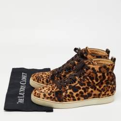 Christian Louboutin Two Tone Leopard Print Calf Hair Rantus Orlato High Top Sneakers Size 43