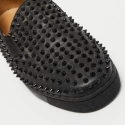 Pre Owned Christian Louboutin Black Leather Roller Boat Sneakers Size 42.5