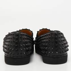 Pre Owned Christian Louboutin Black Leather Roller Boat Sneakers Size 42.5