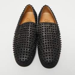 Pre Owned Christian Louboutin Black Leather Roller Boat Sneakers Size 42.5