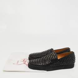 Pre Owned Christian Louboutin Black Leather Roller Boat Sneakers Size 42.5