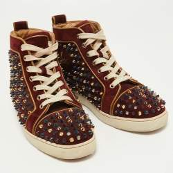Pre Owned Christian Louboutin Burgundy Suede Louis Spikes High Top Sneakers Size 39