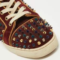 Pre Owned Christian Louboutin Burgundy Suede Louis Spikes High Top Sneakers Size 39