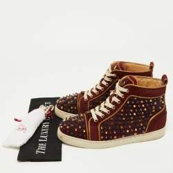 Pre Owned Christian Louboutin Burgundy Suede Louis Spikes High Top Sneakers Size 39