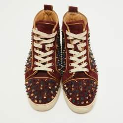 Pre Owned Christian Louboutin Burgundy Suede Louis Spikes High Top Sneakers Size 39