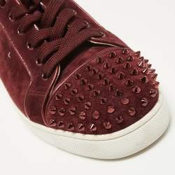 Pre Owned Christian Louboutin Burgundy Suede Spike Cap Toe Low Top Sneakers Size 45