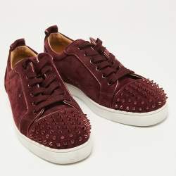 Christian Louboutin Burgundy Suede Spike Cap Toe Low Top Sneakers Size 45