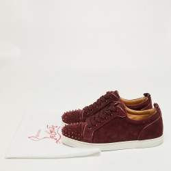 Pre Owned Christian Louboutin Burgundy Suede Spike Cap Toe Low Top Sneakers Size 45