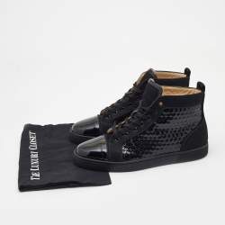 مملوكة مسبقًا Christian Louboutin Black Patent leather and Fabric High Top Sneakers Size 44