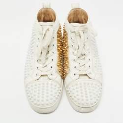 Christian Louboutin Gold/White Leather Louis Spikes High Top Sneakers Size 41