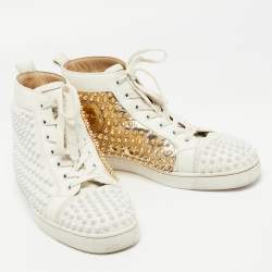Christian Louboutin Gold/White Leather Louis Spikes High Top Sneakers Size 41