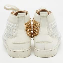 Christian Louboutin Gold/White Leather Louis Spikes High Top Sneakers Size 41