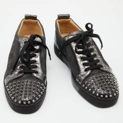 Pre Owned Christian Louboutin Grey Leather and Suede Louis Junior Spike Low Top Sneakers Size 40