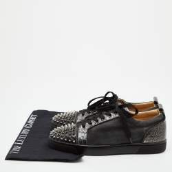 Pre Owned Christian Louboutin Grey Leather and Suede Louis Junior Spike Low Top Sneakers Size 40