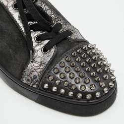 Pre Owned Christian Louboutin Grey Leather and Suede Louis Junior Spike Low Top Sneakers Size 40