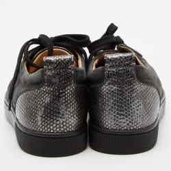 Pre Owned Christian Louboutin Grey Leather and Suede Louis Junior Spike Low Top Sneakers Size 40