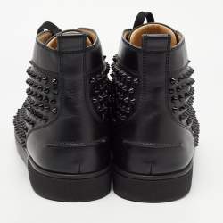 Pre Owned Christian Louboutin Black Leather Louis Spike High Top Sneakers Size 46