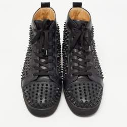 Pre Owned Christian Louboutin Black Leather Louis Spike High Top Sneakers Size 46