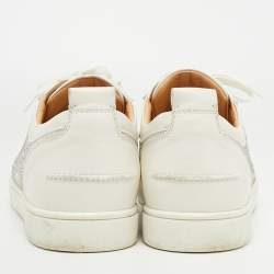 Christian Louboutin White Leather Louis Junior Mix Spikes And Crystal Embellished Sneaker Size 43.5