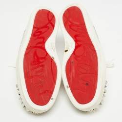 Christian Louboutin White Leather Louis Junior Mix Spikes And Crystal Embellished Sneaker Size 43.5