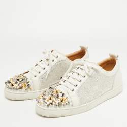 Christian Louboutin Louis Junior Degra Crystal Leather Trainers in White  for Men