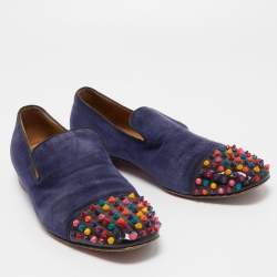 مملوكة مسبقًا Christian Louboutin Navy Blue/Black Suede and Patent Leather Spooky Spike Smoking Slippers Size 43