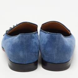 مملوكة مسبقًا Christian Louboutin Blue/Black Suede and Patent Leather Harvanana Spiked Smoking Slippers Size 40
