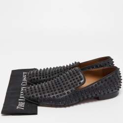 Christian Louboutin Black Leather Dandelion Spikes Smoking Slippers Size 43