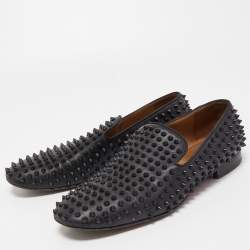 Christian Louboutin Black Leather Dandelion Spikes Smoking Slippers Size 43