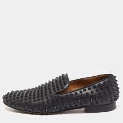 Christian Louboutin Black Leather Dandelion Spikes Smoking Slippers Size 43