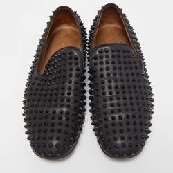 Christian Louboutin Black Leather Dandelion Spikes Smoking Slippers Size 43