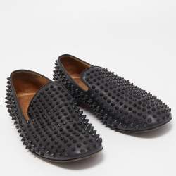Christian Louboutin Black Leather Dandelion Spikes Smoking Slippers Size 43