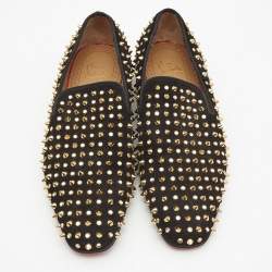 Christian Louboutin Black Suede Roller Boat Spike Loafers Size  41