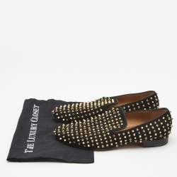 Christian Louboutin Black Suede Roller Boat Spike Loafers Size  41