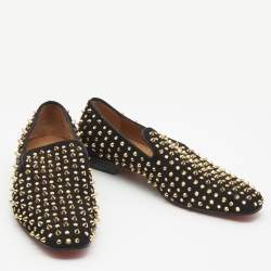 Christian Louboutin Black Suede Roller Boat Spike Loafers Size  41