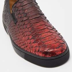 Christian Louboutin Black/Metallic Red Python Slip On Sneakers Size 43.5