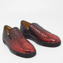 Christian Louboutin Black/Metallic Red Python Slip On Sneakers Size 43.5