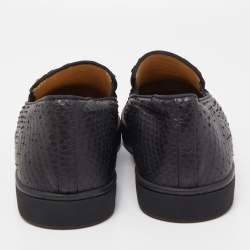 Christian Louboutin Black/Metallic Red Python Slip On Sneakers Size 43.5
