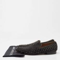 Pre Owned Christian Louboutin Black Suede Dandelion Spike Smoking Slippers Size 42.5