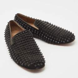 Pre Owned Christian Louboutin Black Suede Dandelion Spike Smoking Slippers Size 42.5