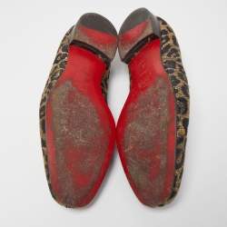 Pre Owned Christian Louboutin Black/Gold Raffia Animal Print Loafers Size 43