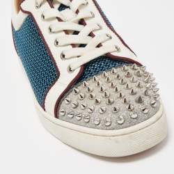 Christian Louboutin Multicolor Glitter, Mesh and Patent Leather Louis Junior Spikes Low Top Sneakers Size 41.5