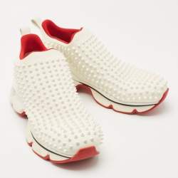 Christian Louboutin White Neoprene Spike Sock Slip On Sneakers Size 41